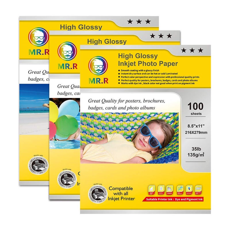 MR.R Single Side High Glossy Inkjet Photo Paper Letter Size 8.5"x11" with 100 sheets per pack 135gsm 35LB - Image 2
